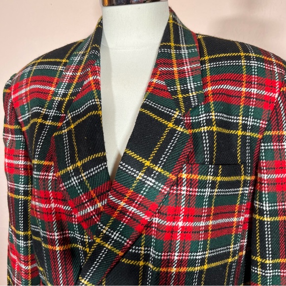 Vintage 1980's Oversized Art Deco academic Plaid Double Breasted Blazer - Picture 12 of 16